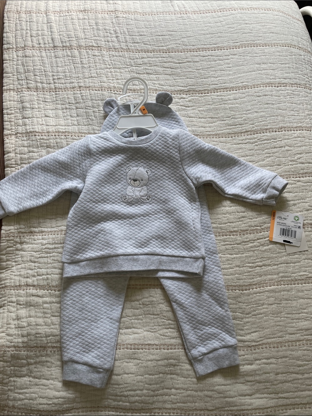 Little Me Grey Baby Bears Quilted 2-Piece Set with Hat